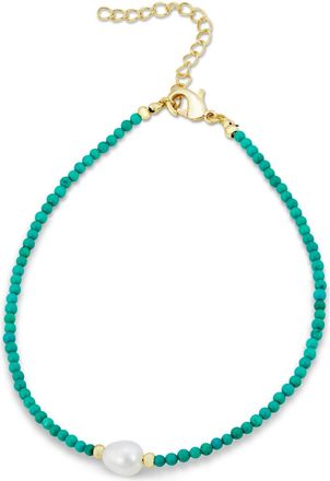 Savvy Cie Jewels GOLD PLATED OVER BRASS TURQUOISE AND FRESH WATER PEARL ANKLET
