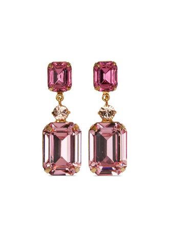 Jennifer Behr Justine crystal-embellished earrings - women - Emerald/18kt Gold Plated Brass/Crystal - One Size - Pink