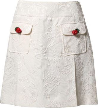 Dolce & Gabbana White Floral Brocade High Waist Mini Womens Skirt