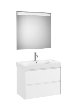 Roca Mueble Lavabo Centrado 800x460 Ona Standard 2 Cajones + Espejo Led Blanco Mate