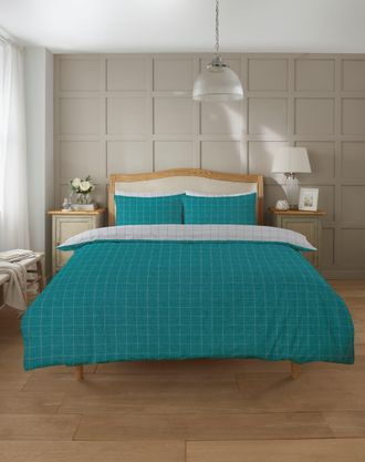 Lewis's Fletcher Check Duvet Set - Teal - King | TJ Hughes
