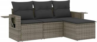 vidaXL Set De Sof&aacute;s De Jard&iacute;n 4 Pzas Y Cojines Rat&aacute;n Sint&eacute;tico Gris Vidaxl