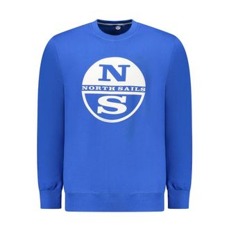 North Sails Hoodies & sweatvesten, Heren, Blauw, 2Xl, Katoen, Blauwe Katoenen Crewneck Sweater met Ribbelboorden