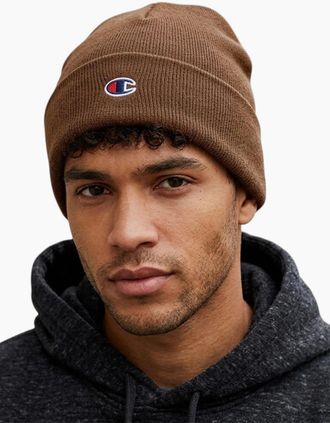 Champion Mens CHAMPION Mens Beanie Hat Winter Warm Thick knitted Ribbed Outdoor Unisex Caps - Brown