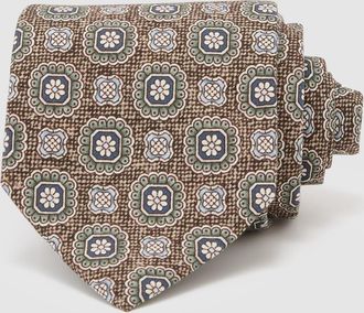 Reiss Dark Brown Silk Floral-medallion Print Tie