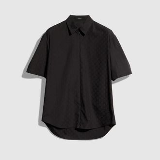 Gucci GG Cotton Poplin Zip Shirt, Size 42, Grey