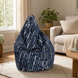 Talamo Italia Talamo Italia - Dmora Puf Con Letras Fantas&iacute;a, Azul Y Blanco, Medidas 80 X 120 X 80 Cm, Con Embalaje Reforzado