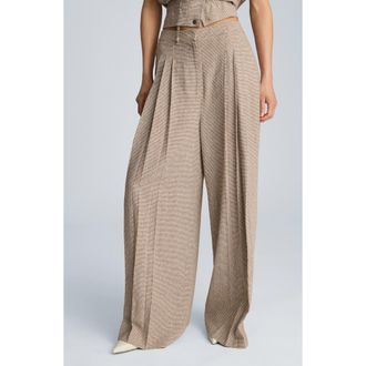 Kenneth Cole Triple Pleat Wide Leg Linen Blend Pants in Brunette/pure White at Nordstrom, Size 12