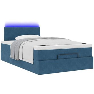 vidaXL Cama Otomana Con Colch&oacute;n Y Led Terciopelo Azul Oscuro 120x190cm Vidaxl
