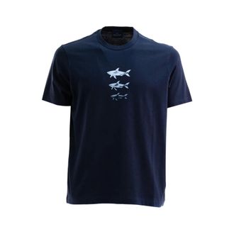 Paul & Shark Paul & Shark, T-Shirts, male, Blue, Size: 3XL Shark Print Crew Neck Short Sleeve T-shirt
