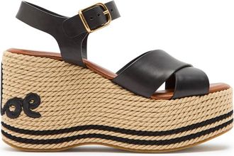 Chlo&eacute; Chlo&eacute; Sand 105 Woven and Leather Wedge Sandals - Black - 39 (IT39 / UK6)