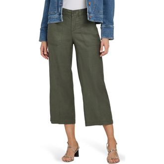 NYDJ Linen Blend Crop Wide Leg Pants in Desert Green at Nordstrom, Size 16