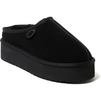 Dearfoams Fireside Queenstown Genuine Shearling Platform Clog Slipper in Black at Nordstrom, Size 10