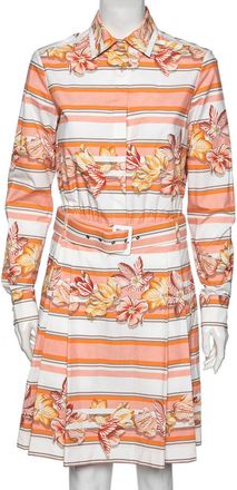 Ferragamo Multicolor Printed Cotton Belted Long Sleeve Shirt Dress