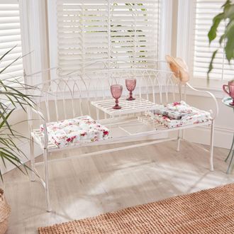 Dibor Vintage Large Cream Arched Outdoor Garden Furniture Companion Seat Bench with Free Set of 2 Floral Box Cushions