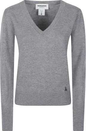 Patrizia Pepe V-hals Trui - Dames - Cashmere truien - Grijs - S - Kasjmier - Truien & Vesten