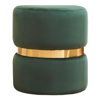 Miliboo Pouf rotondo in velluto verde scuro e metallo dorato D40 cm JOY