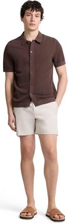 Onia Crochet Knit Button Up Short Sleeve Shirt in Espresso at Nordstrom, Size Xx-Large