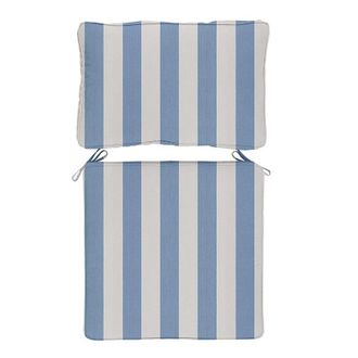 Ballard Designs Replacement Seat and Back Cushion with Zipper - 26x42 - Fast Dry, Canopy Stripe Cornflower/White Sunbrella - Ballard Designs