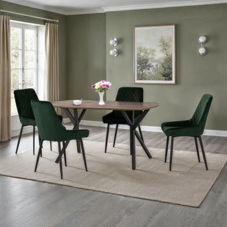 Seconique Athens Rectangular Medium Oak Dining Set with Avery Chairs in Green