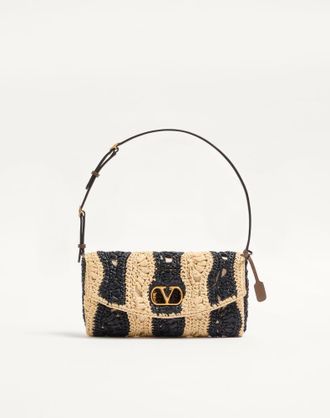 Valentino Garavani Valentino Garavani DeVain Small Shoulder Bag In Raffia With Wave Pattern Wo