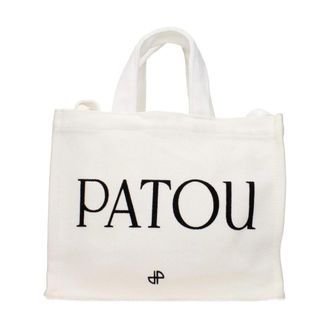 Patou Medium Logo Tote in Cotton Canvas - Dames - Tassen - Wit - Maat: ONE Size Katoen