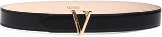 Versace Virtus Buckle Leather Belt in Black-Versace Gold at Nordstrom, Size 100