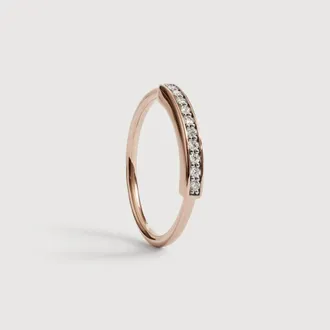 Monica Vinader Rose Gold MV Linear Pav&eacute; Diamond Stacking Ring Lab Grown Diamond