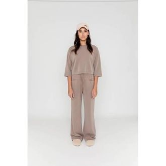 Moscow wide leg high waist casual broek taupe