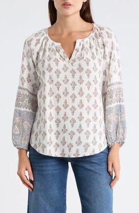 Lucky Brand Balloon Sleeve Cotton Top in Cream Multi at Nordstrom Rack, Size X-Large