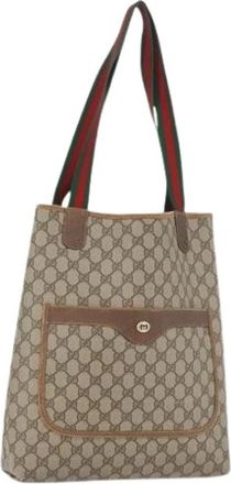 Gucci Pre-owned Vintage GG Canvas Tote Bag - Dames - Vintage Shopper - Beige - ONE Size - Leer - Vintage