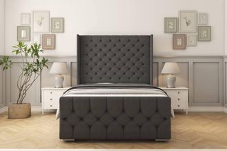 Sloomy Luthor Dumfries Bed Frame With 50 Upholstered Wingback Headboard in Dark Grey | Size: Single
