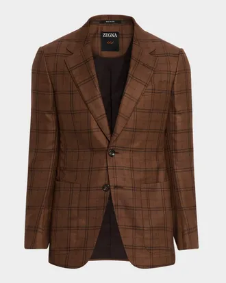 Ermenegildo Zegna Men & apos;s Cashmere and Silk Plaid Patch-Pocket Sport Coat