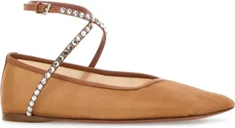 Amina Muaddi Womens Ane Ballet Flat Beige Fabric