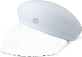 Maison Michel New Bonnie veil-detail beret - women - Wool Felt/Polyamide - M - Blue