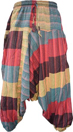 Gheri Mens Multicolored Patchwork Elastic Waist Harem Genie Pants Trousers Striped Patch Large/X-Large