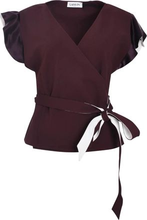 Lanvin Red Wrap Deep V-Neckline Nylon Blouse