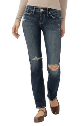 Silver Jeans Co Britt Ripped Low Rise Slim Straight Leg Jeans in Bonnie at Nordstrom, Size 25 X 31