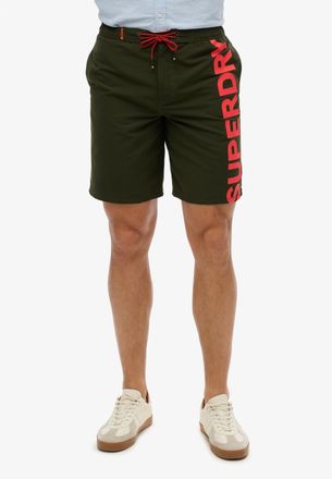 Superdry Badeshorts SUPERDRY CLASSIC 19 LOGO BOARDSHORT, Herren, Gr. M, N-Gr, gr&uuml;n (surplus goods olive gr&uuml;n), Polyester, bedruckt, Badehosen Badeshorts