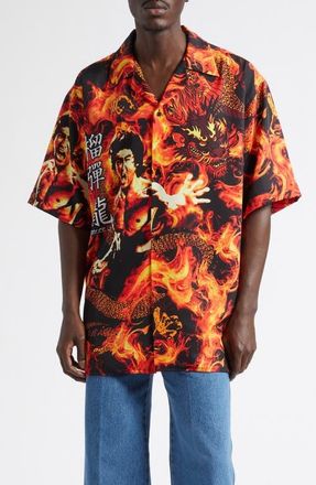 LU&rsquo;U DAN Sleeve Button-Up Shirt in Flame at Nordstrom, Size X-Large