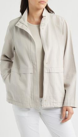 Eileen Fisher Zip-Up Organic Cotton & Organic Linen Jacket in Chalk at Nordstrom, Size Xx-Small
