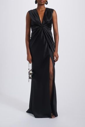 Amsale Fluid Satin Twisted Drape Dress in Black at Nordstrom, Size 12