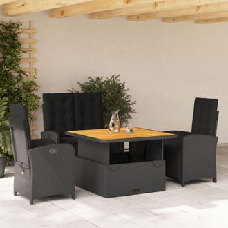 vidaXL Juego Comedor Jard&iacute;n 4 Piezas Con Cojines Rat&aacute;n Sint&eacute;tico Negro Vidaxl