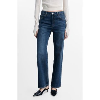 Mango High Waist Straight Leg Jeans in Dark Blue at Nordstrom Rack, Size 12