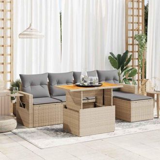 vidaXL Vidaxl - Juego De Sof&aacute;s Jard&iacute;n Con Cojines 6 Pzas Rat&aacute;n Sint&eacute;tico Beige