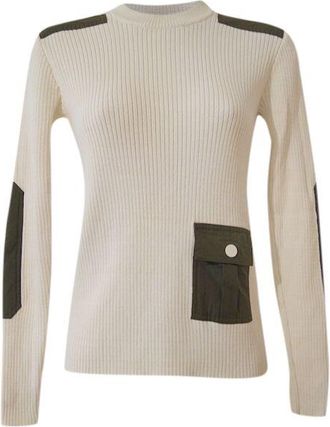 Ganni beige ribbed knit patch pocket jumper Size XS