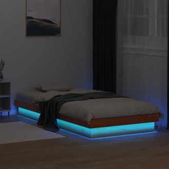 vidaXL Estructura De Cama Led Madera Maciza Pino Marr&oacute;n Cera 90x200 Cm Vidaxl