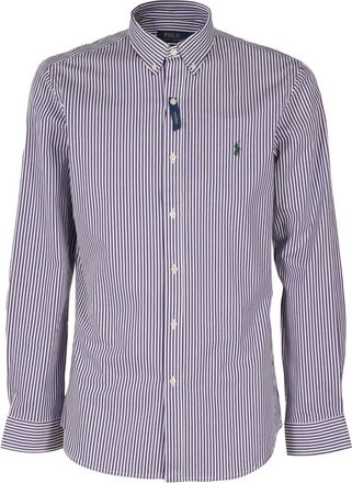 Polo Ralph Lauren Lange Mouw Zwarte Polo Shirt - Heren - Casual Overhemden - Paars - S - Katoen - Overhemden