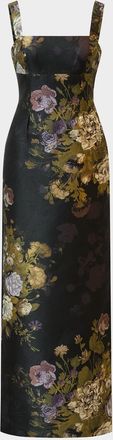 Kay Unger Lilith Floral Damask Jacquard Column Gown