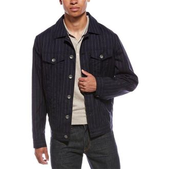 Brunello Cucinelli Navy Wool Pinstripe Jacket, Brand Size 54 (US Size 44)